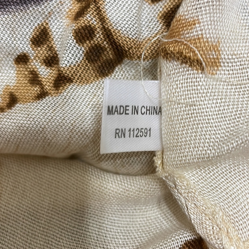 New Seashell Print Infinity Scarf Tan with Gray, Brown Shades Minimalist Coastal - Picture 6 of 7